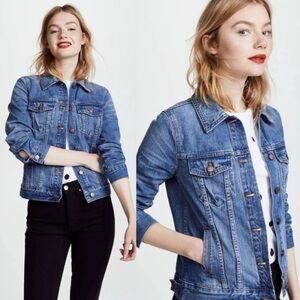 Madewell Blue Denim Longsleeve Collared Trucker Jacket Distressed Wash Size XS